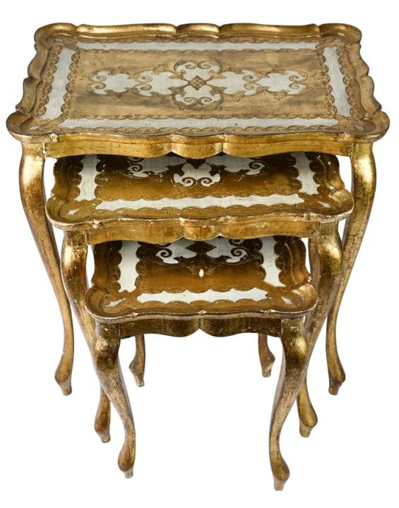 Set Florentine Hand Painted Carved Nesting Tables (1 of 7)