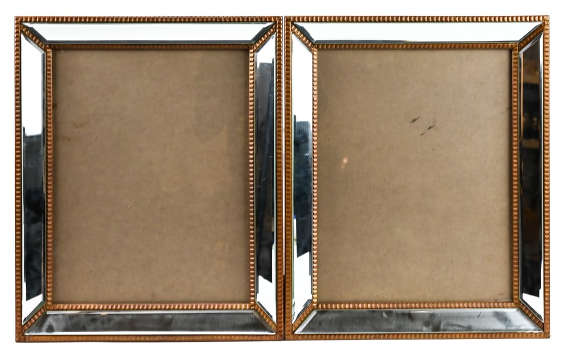 2 Art Frames w Mirrored Cushion & Gilt Moulding: 2 Art Frames w Mirrored Cushion & Gilt Moulding and Removable Backs for Easy Access. Frames measure 16 inches x 14 inches, picture opening fits 11 inches x 13 inches.
