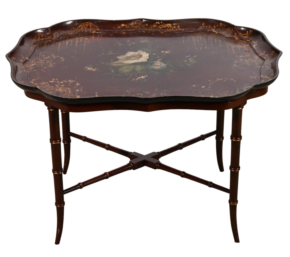 Chinoiserie Carved Painted Faux Bamboo Tray Table (1 of 14)