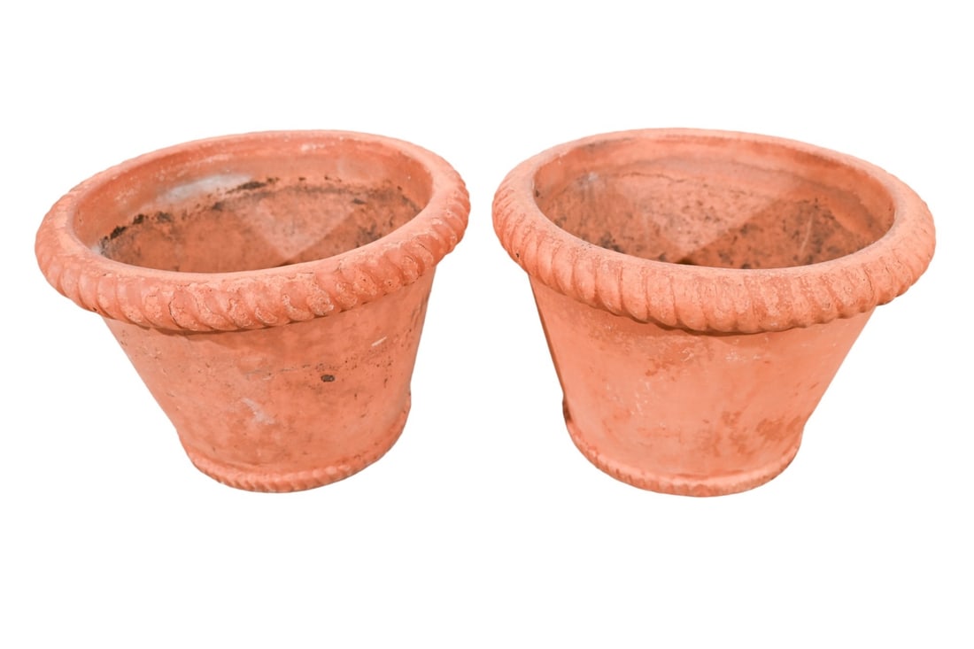 2 Terra Cotta Garden Pots w Rope Motif Trim (1 of 5)