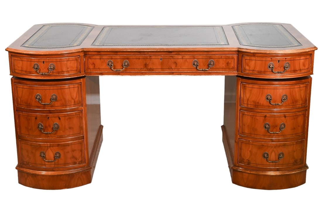 Victorian Style Carved Walnut Shaped Partners Desk (1 of 19)
