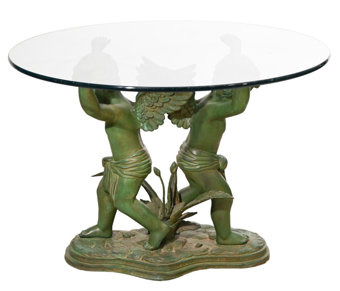 French Bronze Cherubs Glass Top Center Table (1 of 13)