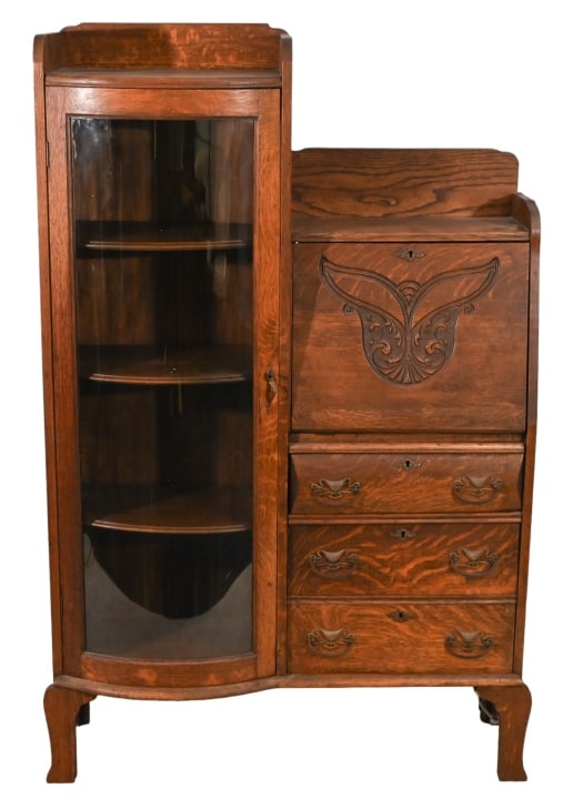 Antique Carved oak Side by Side Secretary w Curio (1 of 14)