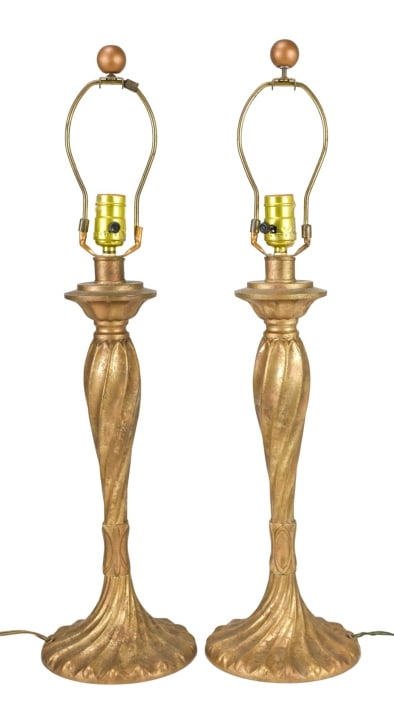 Pair Gilt Metal Cast French Provencal Table Lamps (1 of 6)