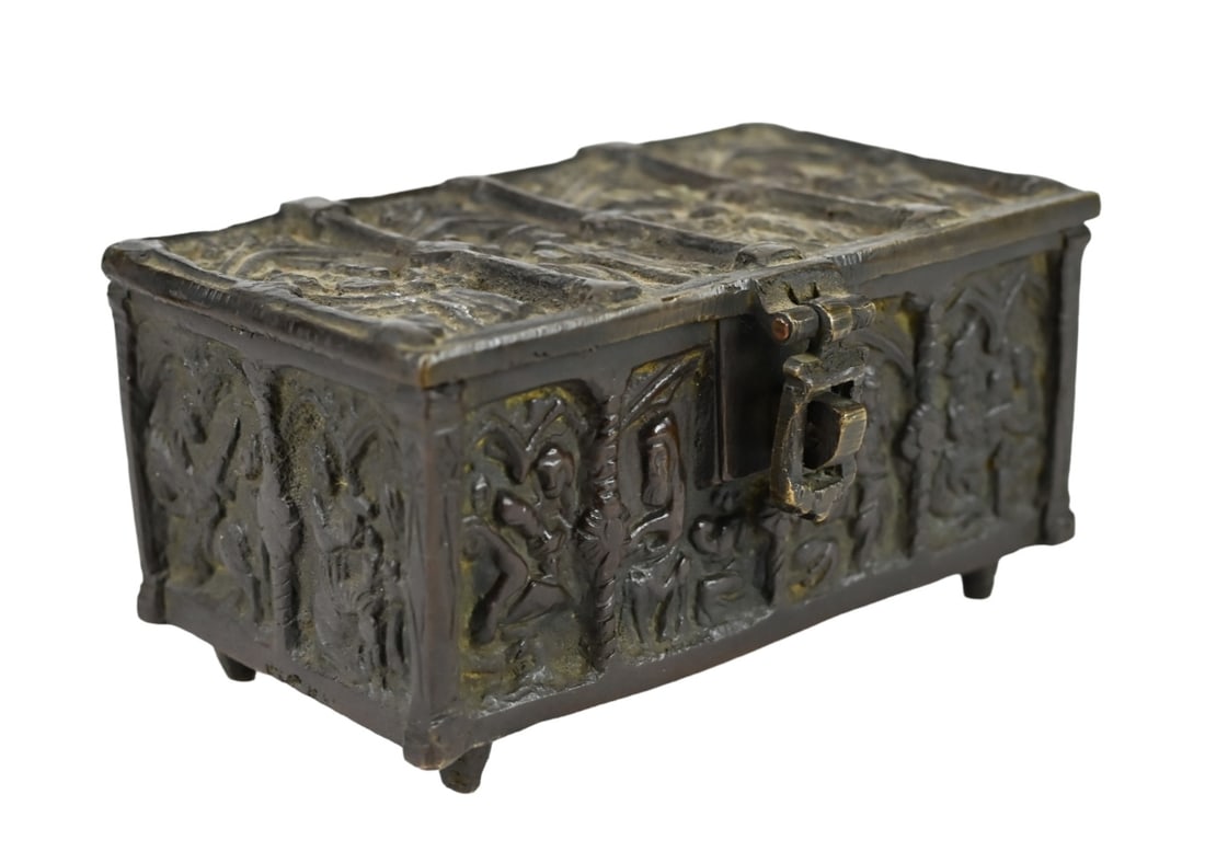 Antique Bronze Gothic Alter Reliquary Hinged Box (1 of 7)