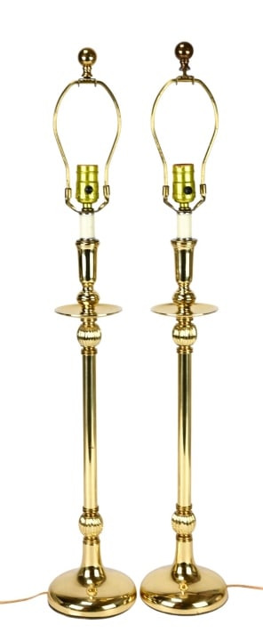 Pair Polished Brass Candlestick Lamps (1 of 7)