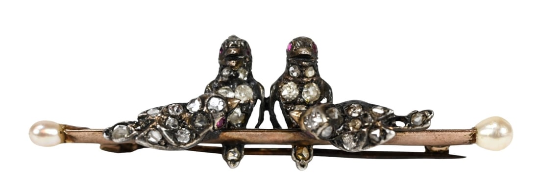 Antique Edwardian 14K Gold & Diamond Bird Brooch (1 of 5)
