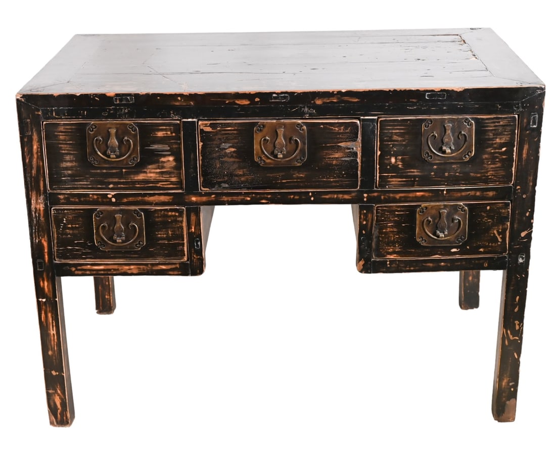 Antique Oriental Carved Painted Partner's Desk (1 of 16)