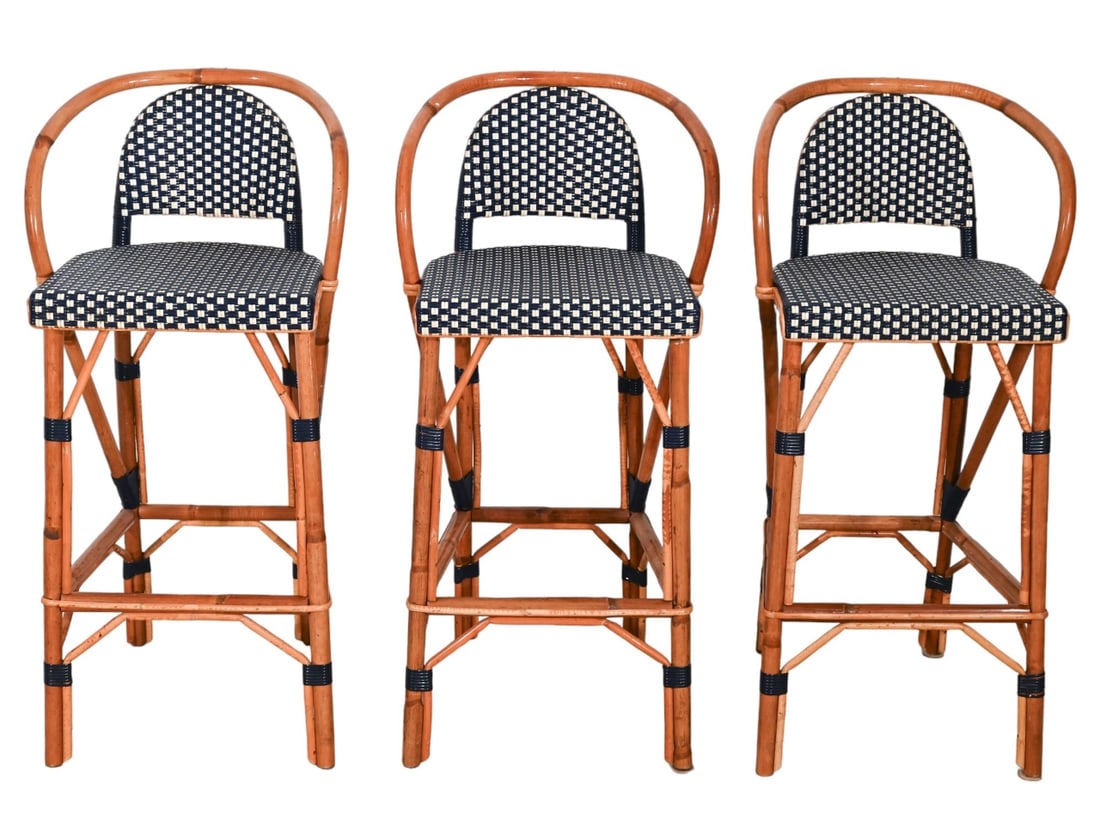 3 Mediterranean Woven Plastic & Rattan Bar Stools (1 of 16)
