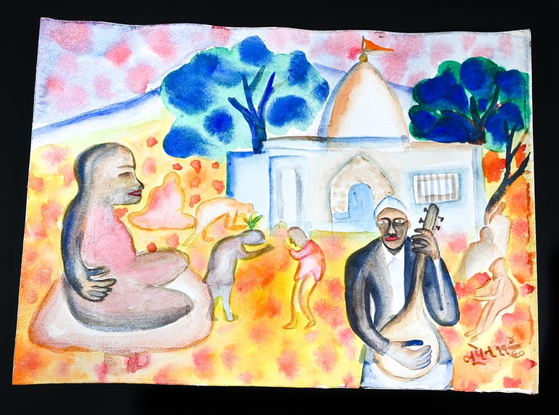 Bhupen Khakhar Watercolor Painting on Paper: Bhupen Khakhar Watercolor Painting on Paper.Measures 10.75 inches x 14 inches.
