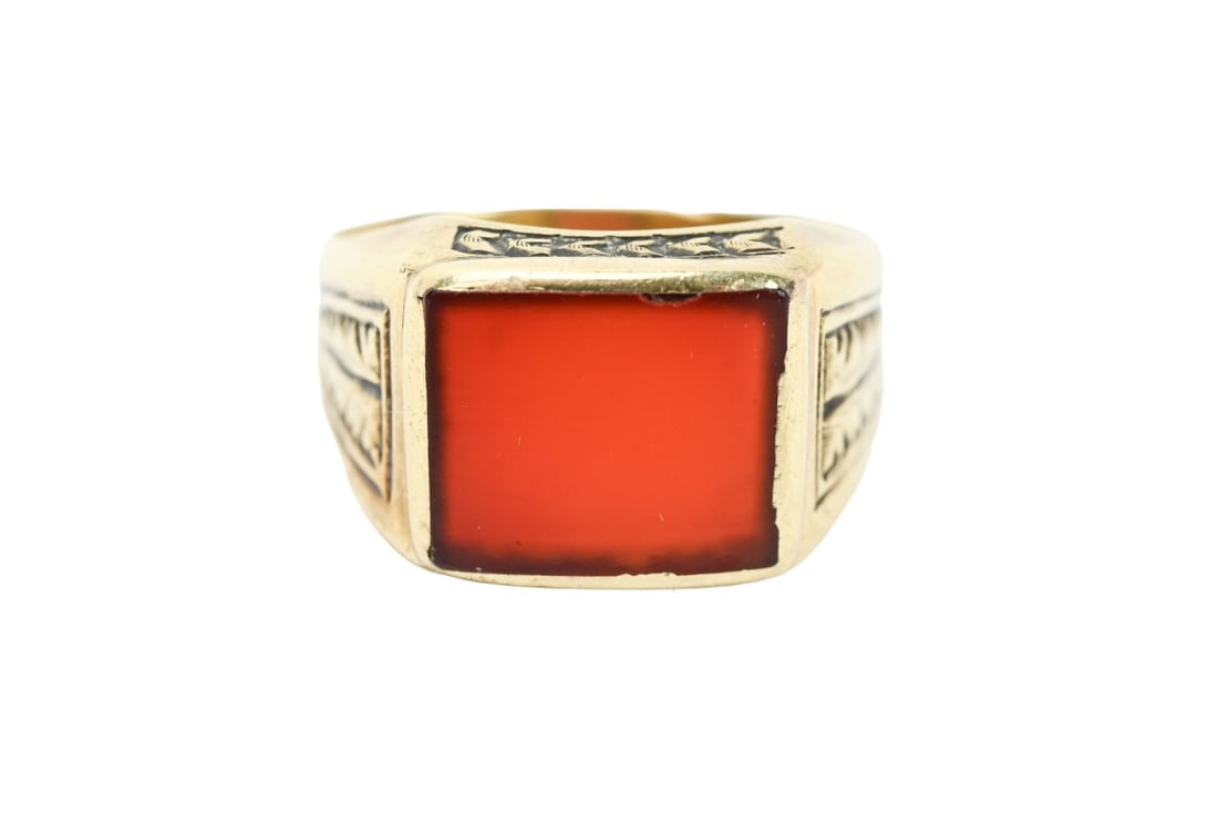 Antique Men's 14K Yellow Gold & Garnet Signet Ring (1 of 9)