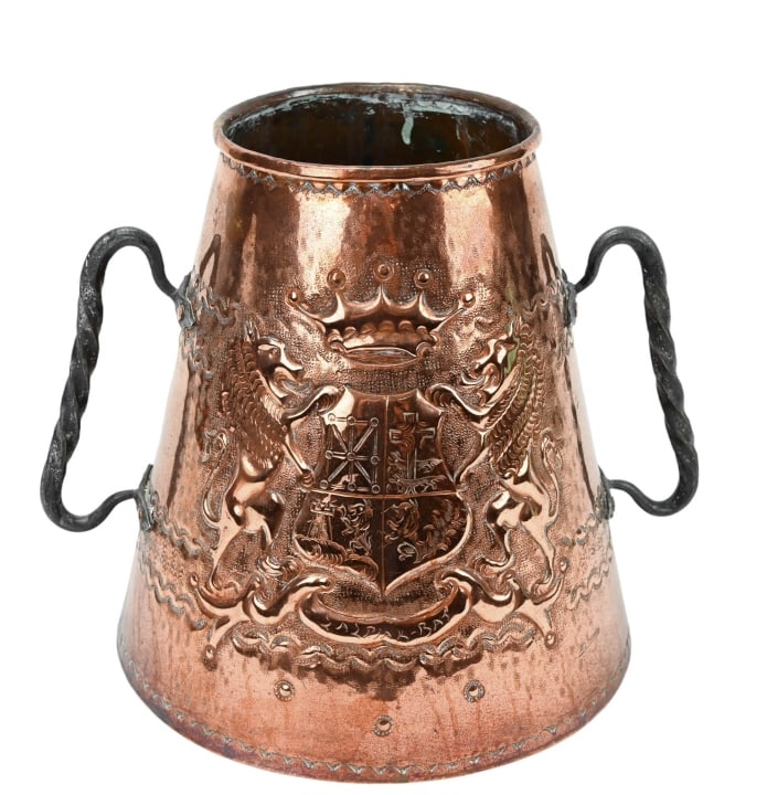 Antique French Copper Water Can w Coat of Arms (1 of 11)