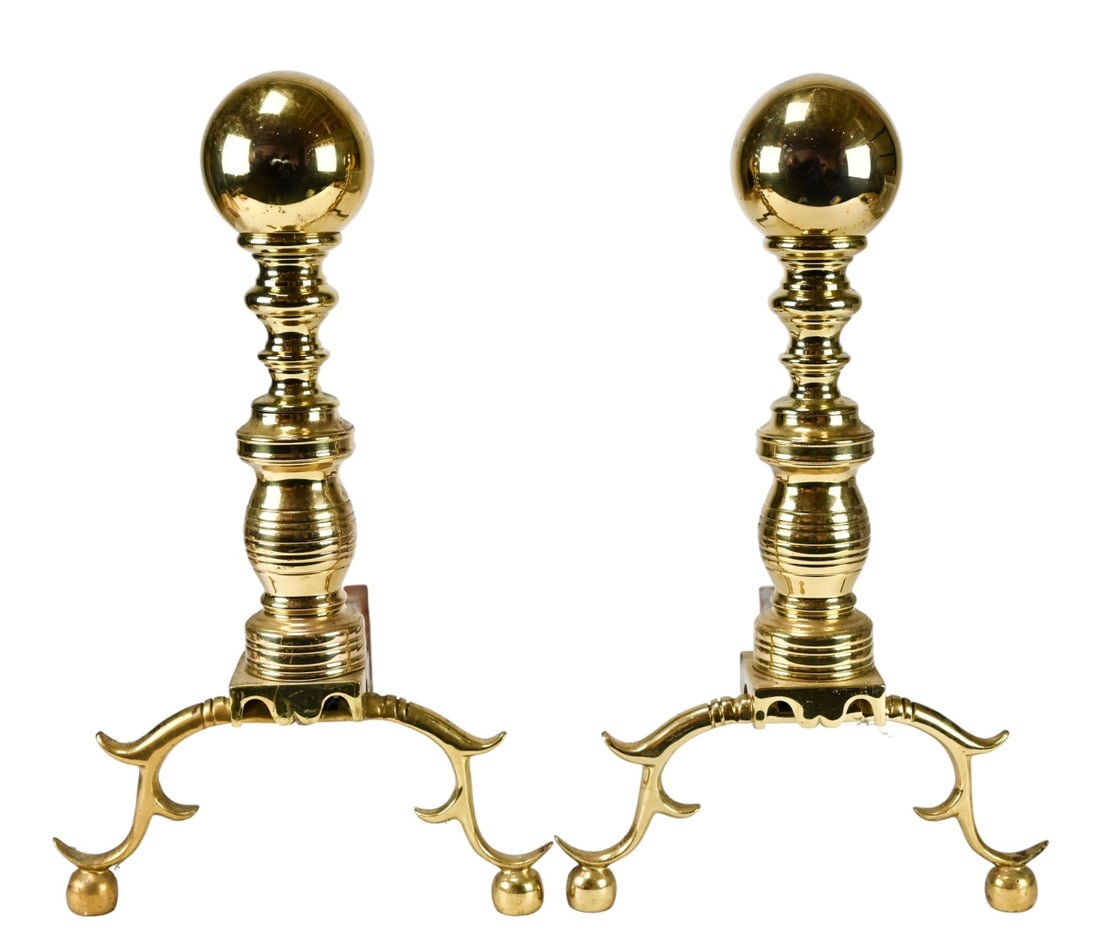 Polished Brass Federal Style Ball & Footed Andiron (1 of 5)