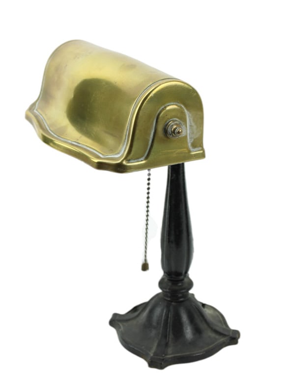 Art Nouveau Articulating Iron Brass Bankers Lamp (1 of 8)