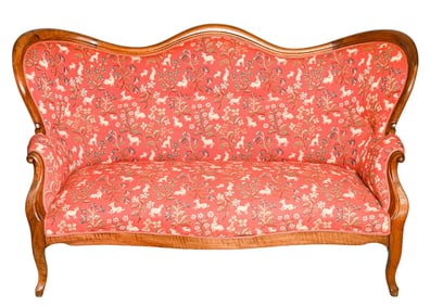 Antique Victorian Style Carved Upholstered Settee