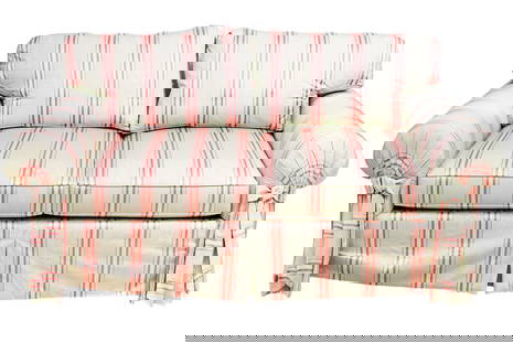 Lewis Mittman Inc. Custom Upholstered Love Seat: Lewis Mittman Inc. Custom Upholstered Love Seat with Bow. Includes two throw pillows.Measures 36 inches x 64 inches x 41 inches, seat height 20 inches.