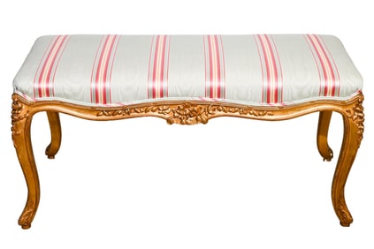 French Louis XV Style Carved Upholstered Bench