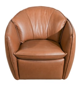 Mid Century Custom Leather Scoop Swivel Chair