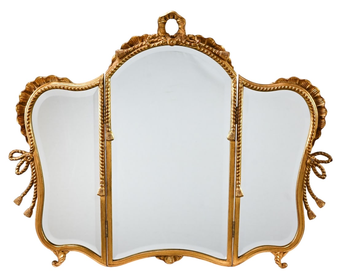 Louis XV Style Carved Gilt Tri-Fold Vanity Mirror (1 of 8)