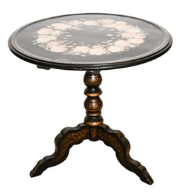 Victorian Chinoiserie Ebonized MOP Tilt Top Table