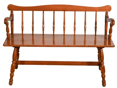 American Farmhouse Windsor Style Hand Carved Bench