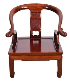 Late 19th C.Chinese Hand Carved Rosewood Armchair