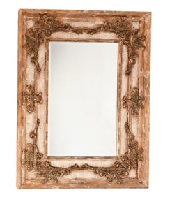 Neoclassical Carved Distressed Painted Gilt Mirror