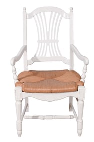 Vintage Beechwood Wheat Back Rush Seat Armchair