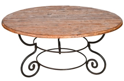 Reclaimed Rustic Wood Wrought Iron Leg Table