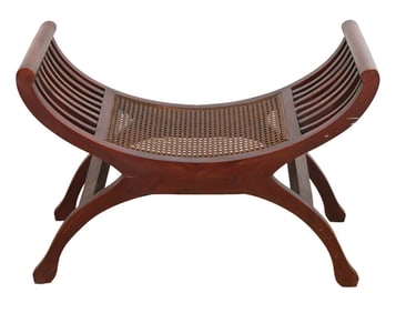 Vintage Carved Caned Seat Curule Bench