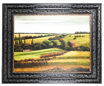 Tuscan Landscape Oil Painting Heavily Carved Frame