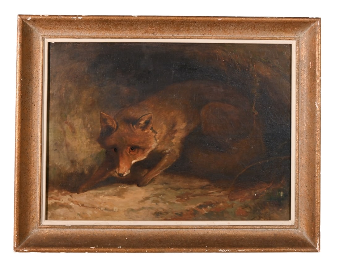 Antique Signed Oil Painting of Prowling Fox (1 of 9)
