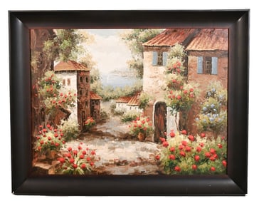 Tuscan Landscape Oil Painting in Heavy Frame