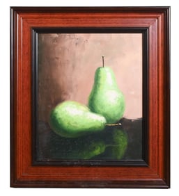 Oil Painting Still Life of Pears in Heavy Frame