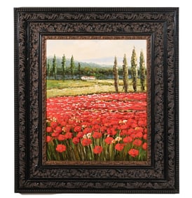 Tuscan Landscape Oil Painting Heavily Carved Frame