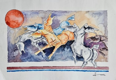M. F Husain Untitled Watercolor on Paper