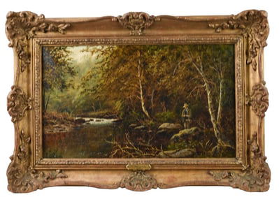 Thomas Spinks Signed Oil Painting Fishing Scene