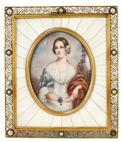 Antique Hand Painted Signed Portrait Miniature