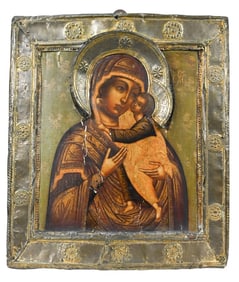 Antique Russian Hand Painted Icon of the Vladimir