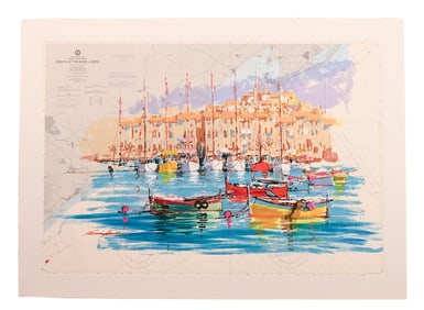 Kerry Hallam Signed Chart Painting Aude to Sete