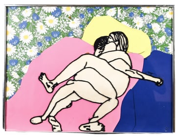 Jan Yager Mixed Media Portrait Couple in Bed