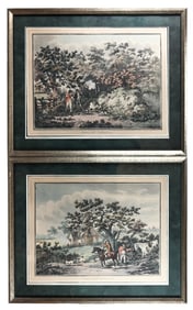 Pair Antique G. Morland Colored Hunt Etchings