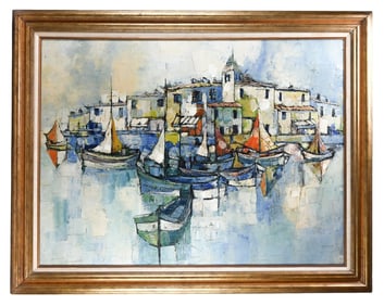 Jean Claude Mayodon Oil Painting Fishing Village
