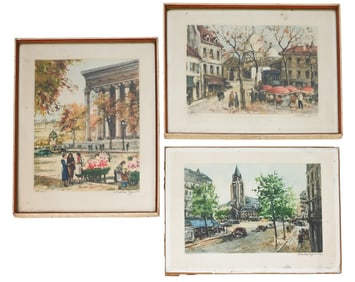 3 Charles Bondin Signed Lithographs of Paris