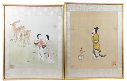 Pair Signed Chinese Ink & Watercolor Paintings