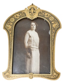 Antique Art Nouveau Etched Painted Bronze Frame