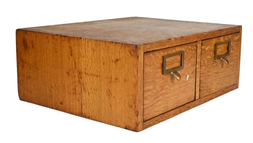 Antique Oak Card Catalogue Double Drawer