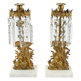 Antique Gilt Bronze Crystal Girandole Candlesticks