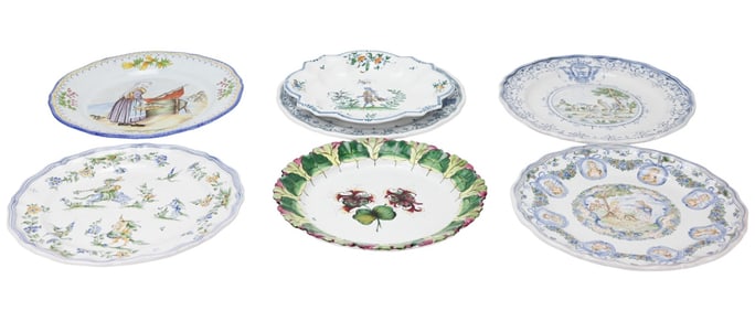 Collection 6 Quimper Style French Porcelain Plates
