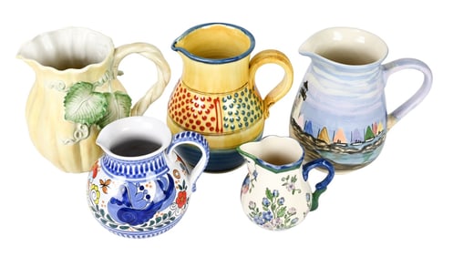 Collection 5 Hand Painted Ceramic Pitchers